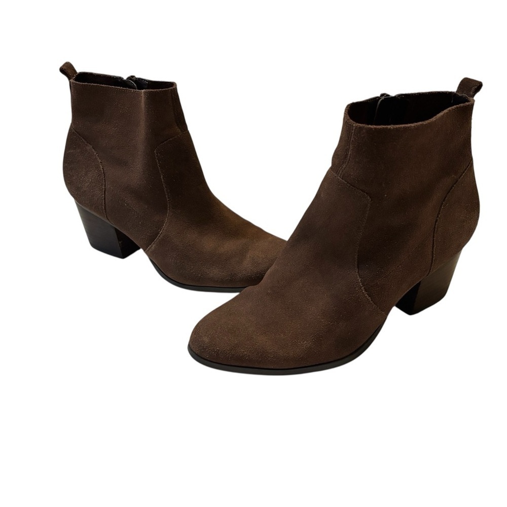 Crown Vintage Brown Suede Ankle Boots Block Heel Side Zip Size 8,5 (10" Insole)